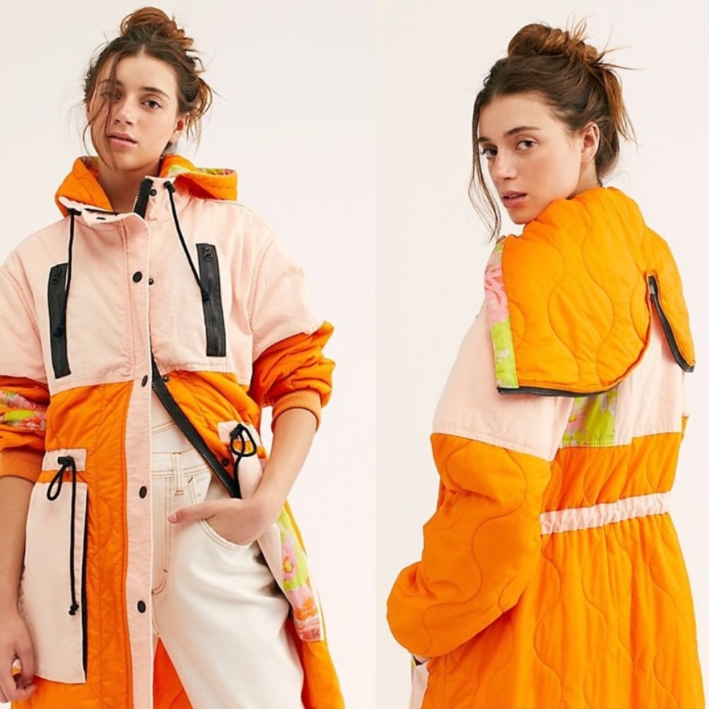 Free People Orange and Pink Quilted Utility Jacket - Picture 2 of 4
